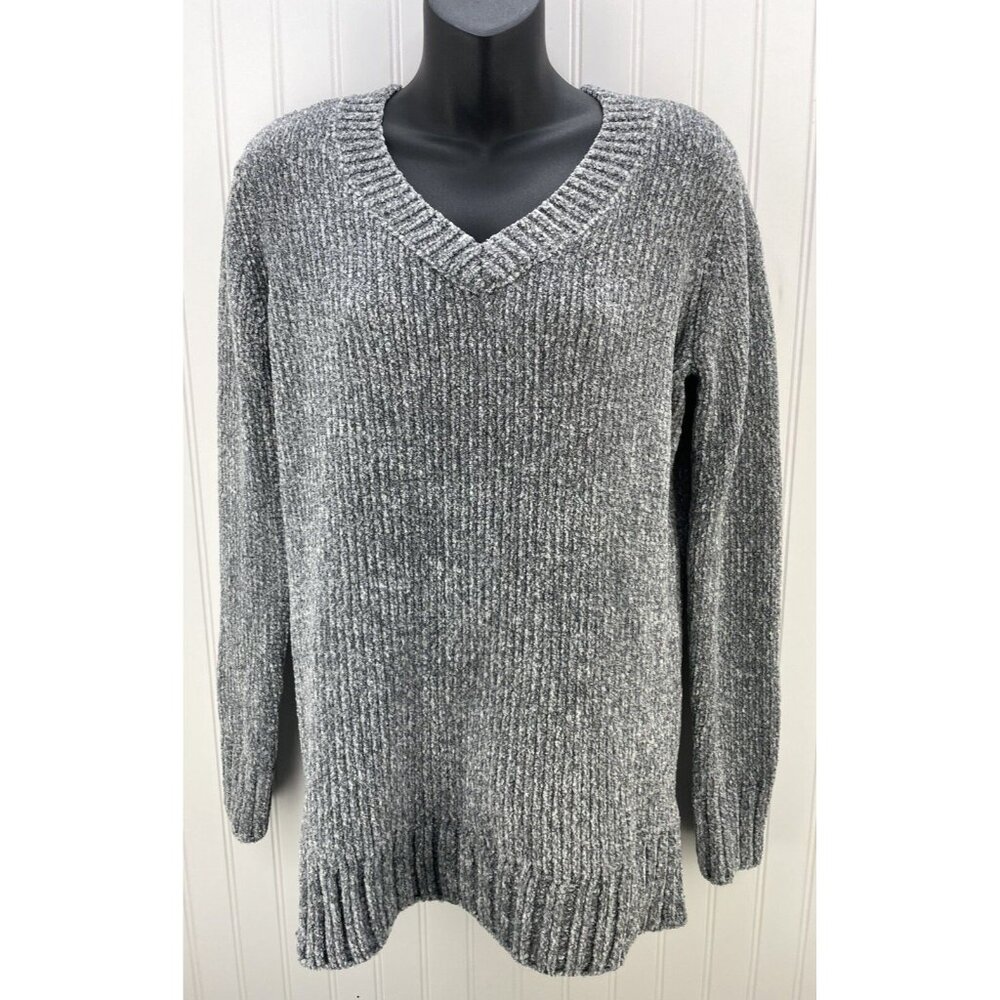 Orvis Gray Chenille Long Sleeve V-Neck Pullover Sweater Women's Small S Soft